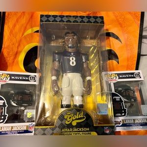 Funko NFL 12” Gold Lamar Jackson + 2 vinyl figures